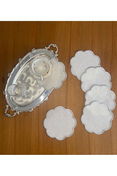 Smiling Home Lenjerie de in culoare argintie cu model de nor 6 bucăți șervețele de prezentare pentru cocktail etamină, potrivite pentru prelucrare
