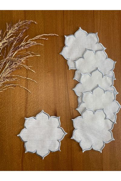 Smiling Home Lenjerie de in culoare argintie cu model de stele 6 bucăți de șervețele de prezentare pentru cocktail etamină, potrivite pentru prelucrare