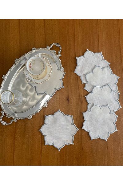 Smiling Home Lenjerie de in culoare argintie cu model de stele 6 bucăți de șervețele de prezentare pentru cocktail etamină, potrivite pentru prelucrare