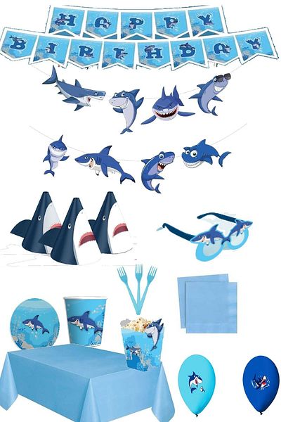 DÜVENCİ TİCARET 8 Winter Luxury Birthday Set - Shark Themed