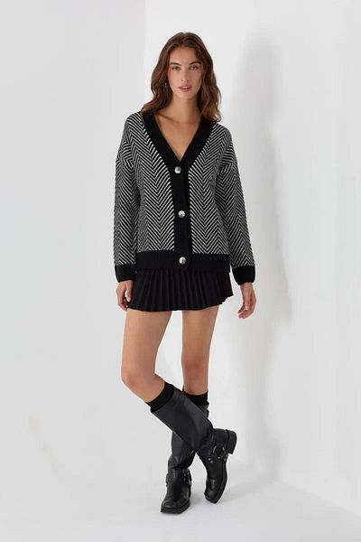 Hiccup Cardigan supradimensionat cu decolteu în V cu dungi
