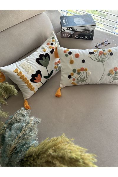 en gözde home Punch Embroidered 2 Pieces Throw Pillow Cover