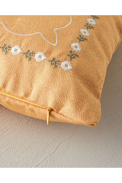 English Home Lucie Punch - Yellow Embroidered Throw Pillow Cover