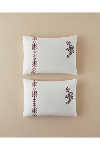 English Home Pink Etamine Flower Cotton 2-Piece Pillowcase Set