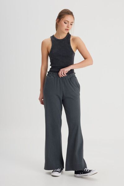 WRANGLER Loose Fit Rahat Kesim Yüksek Bel Geniş Paça %100 Pamuk Antrasit Sweatpant Eşofman