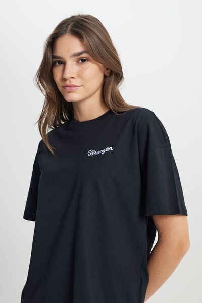 WRANGLER Regular Fit Regular Cut Crew Neck 100% Cotton Youth Cute Women's Black Logo T-Shirt