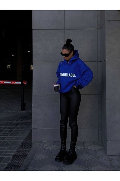 MODARİCH Moodthelabel Oversize Sweatshirt - Sax Blue Printed, Hooded