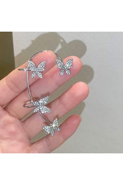 Aben Sol Tam Kulak Gümüş Kanca Kıkırdak Kikirdak Kelebek Küpe