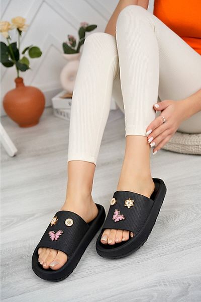PLN SHOES Papuci de damă Black Stone Daily Beach Sea Pool Gel