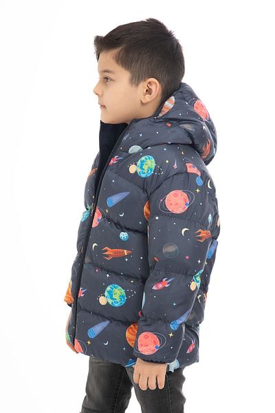 Outriverkids Boy's Fleece Hooded Planet Star Patterned Winter Puffer Jacket & Coat & Parka