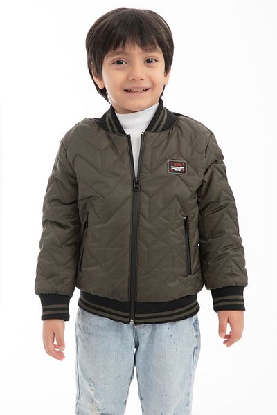 Riverstorm Khaki Boy's Jacket - College Collar, Lined, Water and Windproof, Zippered Pocket Jacket