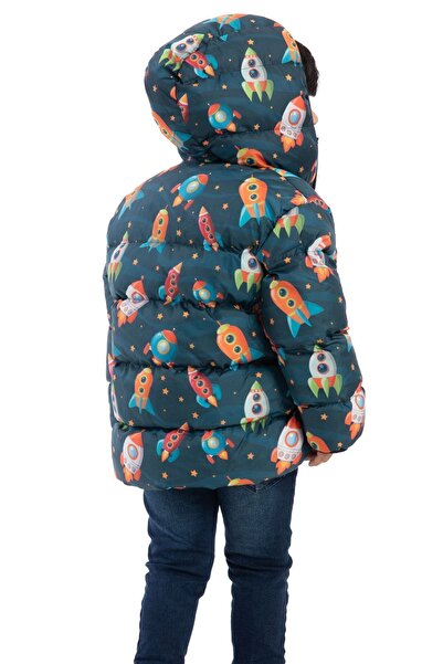 Montstop Χειμερινό πουπουλένιο παλτό για αγόρι - Fleece, κουκούλα, μοτίβο πυραύλων