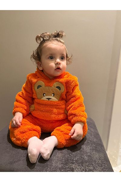 BT Baby Winter Teddy Bear Patterned Welsoft Luxury Baby Set with Plush Pocket Hood
