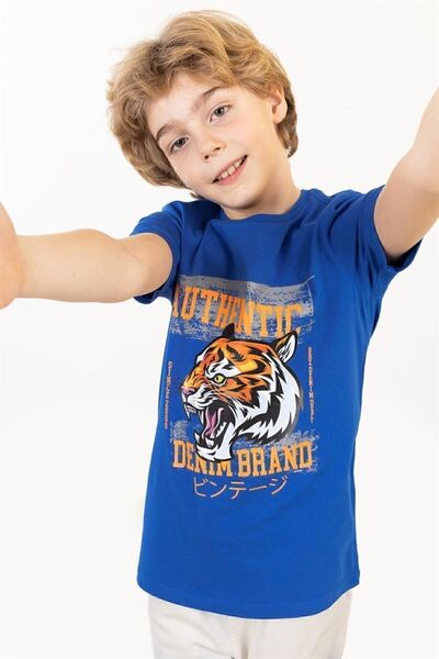 BRZ KIDS Tricou cu mânecă scurtă pentru băiat cu imprimeu tigru