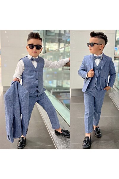 rainkids Kapaklı Düz Kumaş Yelekli 3 lü Klasik Takım RKKC4002