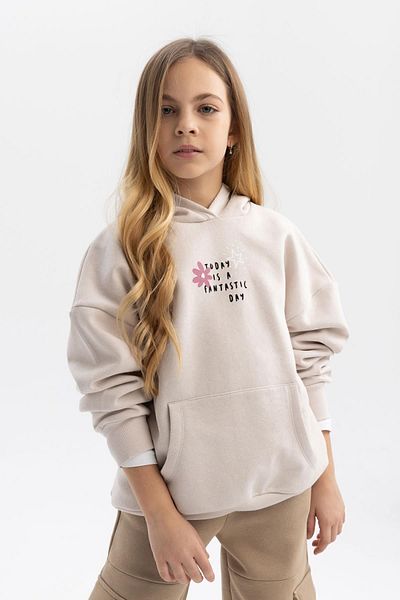 DeFacto Dívčí Soft Furry Oversize mikina s kapucí - Potištěná B4678a823wn