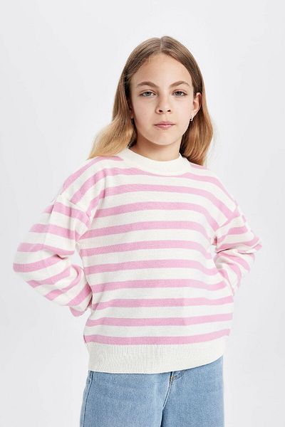 DeFacto Girl's Striped Standard Fit Crew Neck Knitwear Sweater C6903A824Au