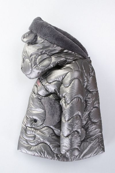 PODİUM GİYİM New Cute Baby Elephant Patterned Fur Inside Soft Fabric with Gilded Ear Detail Hooded Winter Coat