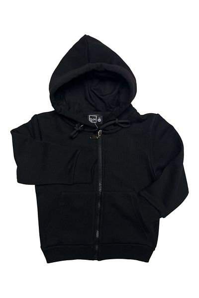 Cloise Детски жилетка с качулка и джобове, 3 нишки, без повдигане и джобове, черна