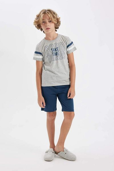 DeFacto Set pijamale băieți cu mânecă scurtă cu imprimeu decolteu și pantaloni scurți D1210a824sm