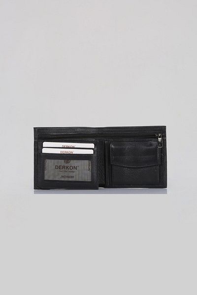 DERKON Black Genuine Leather - Zipper Detailed Flat Men's Wallet