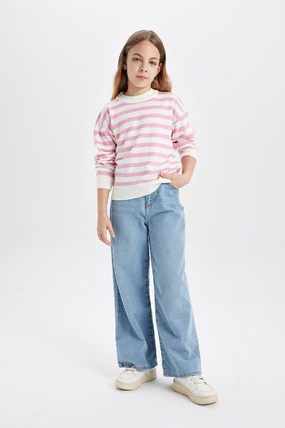 DeFacto Girl's Striped Standard Fit Crew Neck Knitwear Sweater C6903A824Au