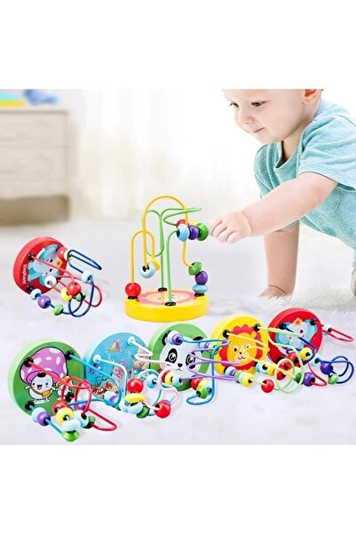 SAMTOYS Ahşap Eğitici Koordinasyon Oyunu Mini Ahşap Helezon Yay Renkli Boncuklar Bebek Oyuncağı