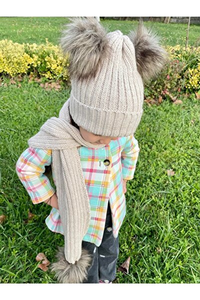 93 Store Σετ Κασκόλ & Μπερέ με Διπλό Πομπόν (Ηλικίες 3 - 10)