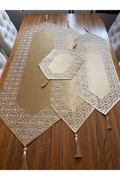 NURHAN HOME COLLECTION Μοντέρνο Μοντέλο Χρυσό Χρώμα Six Honey Color Tulle Σετ σαλονιού 4 τεμαχίων