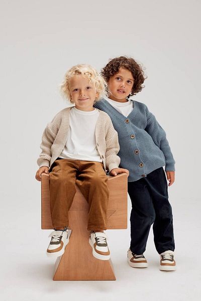 Lolliboomkids Brown Velvet Trousers and Cream Knitwear Cardigan for Boys - 2 Piece Set