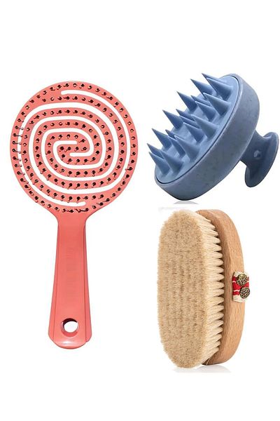 ROWENAROSE 100% Natural Horsehair Brush 3D Comb Hair Massage Comb Set of 3