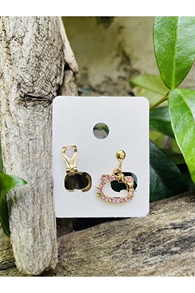 Hello Kitty Pembe taşlı HELLO KİTTY klipsli çocuk küpesi - DELİKSİZ KULAKLAR İÇİN KÜPE