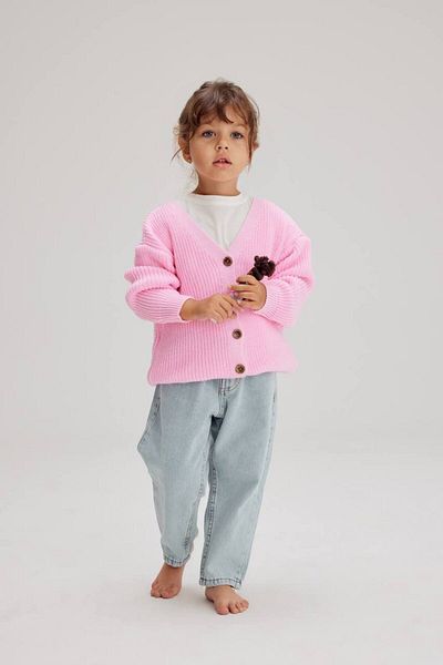 Lolliboomkids Tricotaj roz Cardigan și Mom Jean - Set fete 2 piese