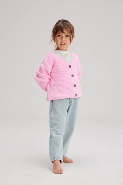 Lolliboomkids Pink Knitwear Cardigan and Mom Jean - Girl's Set 2 Pieces