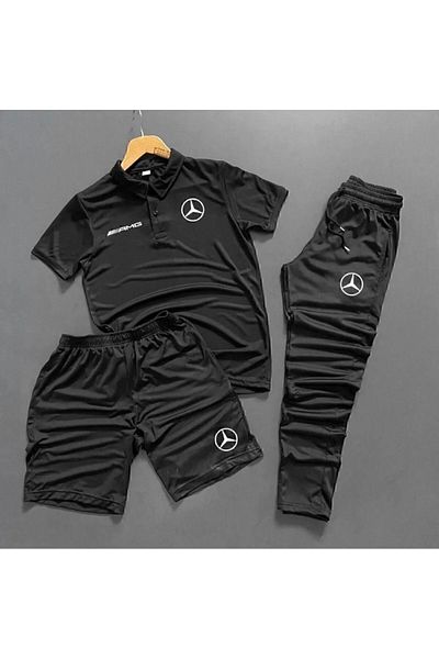 ByFourMan Μαύρο εμπριμέ Scuba Polo γιακά Σορτς 3 τεμαχίων