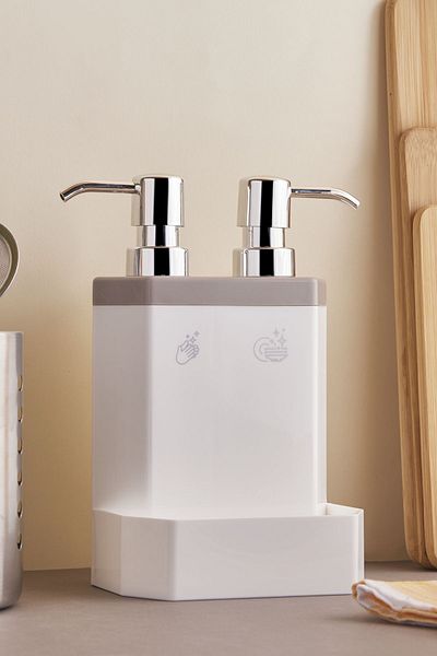 Perotti Marlon Lecce Brown 2-Piece Sponge Holder Kitchen Liquid Soap Dispenser with Tank