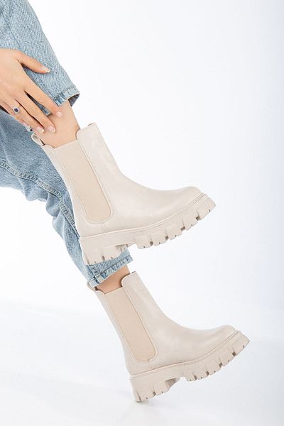 moun shoes Μπεζ μπότες με χοντρή σόλα - Σχέδιο ελαστικής μέσης