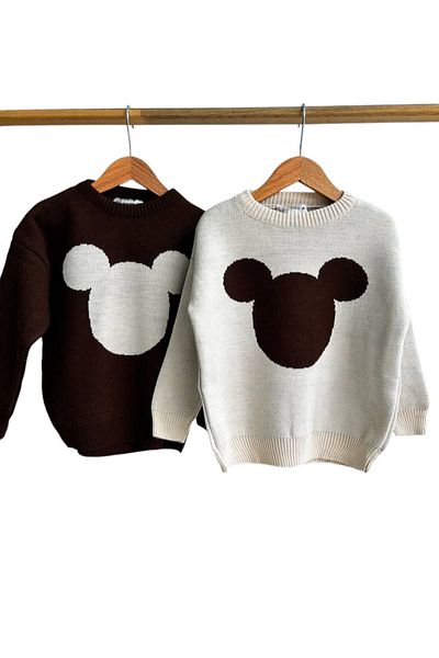 Lolliboomkids Mickey Patterned Unisex Children's Knitwear Sweater and Loose Cut Jeans Set - 2 Pieces