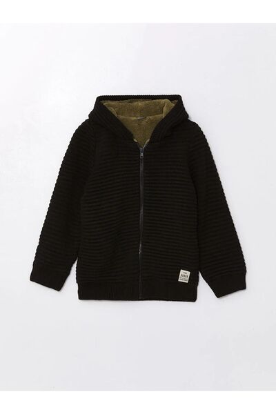 LC Waikiki Cardigan tricotat pentru băiat texturat cu glugă