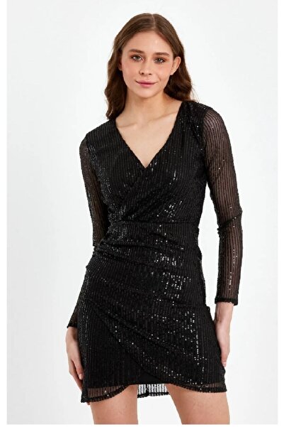 KADINCA MODA Pulpayet Anvelop Kesim Abiye Elbise Siyah Düğün Elbisesi Mezuniyet