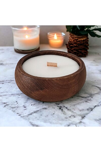 COCOS CANDLES Ahşap Mumlukta Lavanta Kokulu %100 Doğal Soya Mum (9 cm)