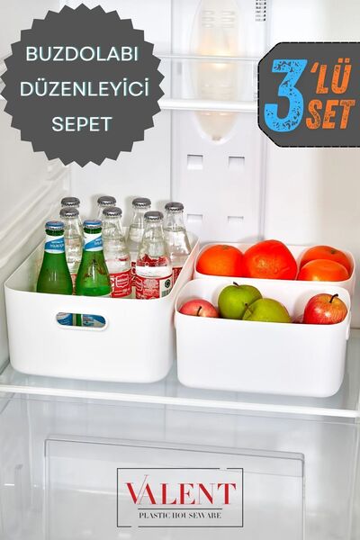 VALENT 3'lü Set Mocha Buzdolabı Düzenleyici Sepet, Banyo Dekoratif Organizer,...