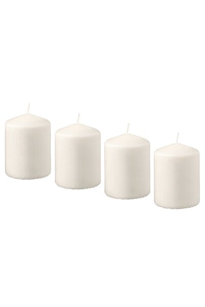 IKEA HEMSJO KOKUSUZ BLOK MUM BEYAZ 4 Adet Mum