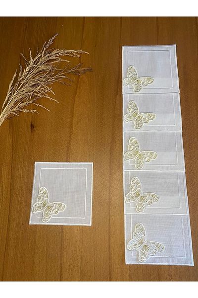 Smiling Home 6 Pieces Gardenia Linen Ecru Color Double Square Mobile Butterfly Stylish Cocktail Presentation Napkin