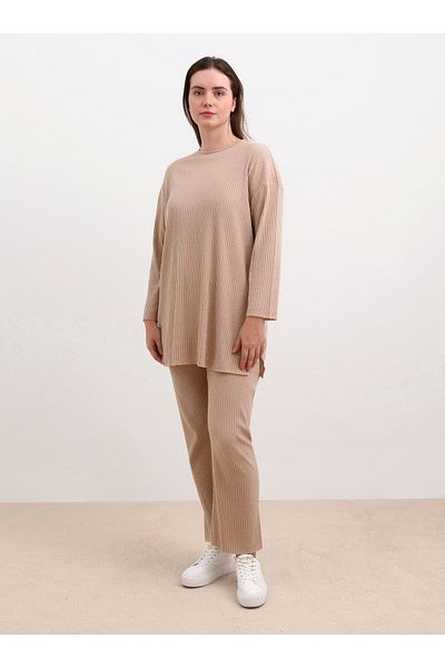 ALİA Plus Size Tunic & Pants Camisole Double Set - Mink - Alia