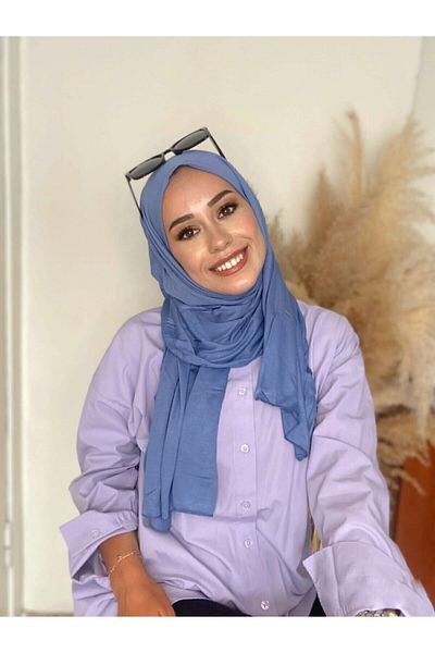 Hürremist Şal din bumbac pieptănat Hijab - Culoare albastră - Nu arată interiorul, Anti-transpiraţie, Uşor de utilizat, Ultra Confortabil