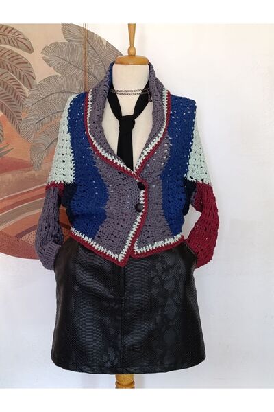 Hippybutik Smart Casual Çizgili Çok Renkli Çift Yönlü Giyilen El Örgüsü Ceket...