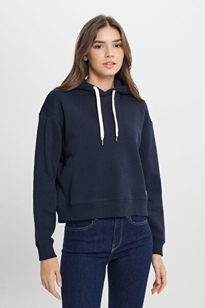 WRANGLER Regular Fit Regular Cut Hooded Navy Blue Sweatshirt with Fleece Inside