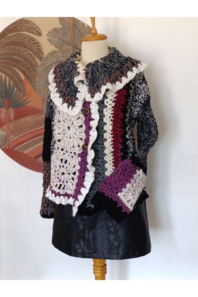 Hippybutik Çok Renkli Kalın Yün İp Tığ Dokuma El İşi Tasarım Kışlık Mevsimlik...