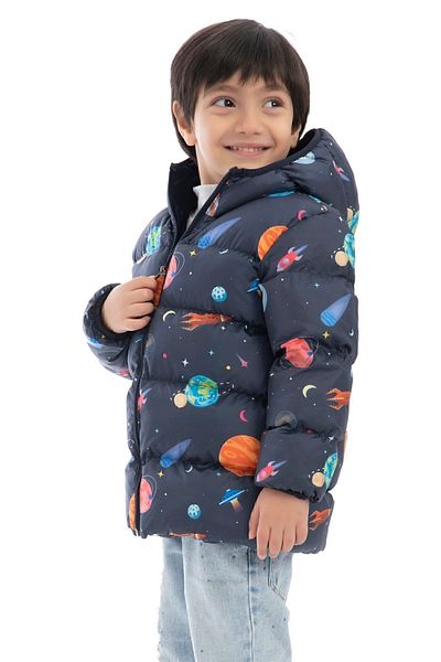 Riverstorm Boy's Fleece Hooded Planet Star Patterned Winter Puffer Jacket & Coat & Parka
